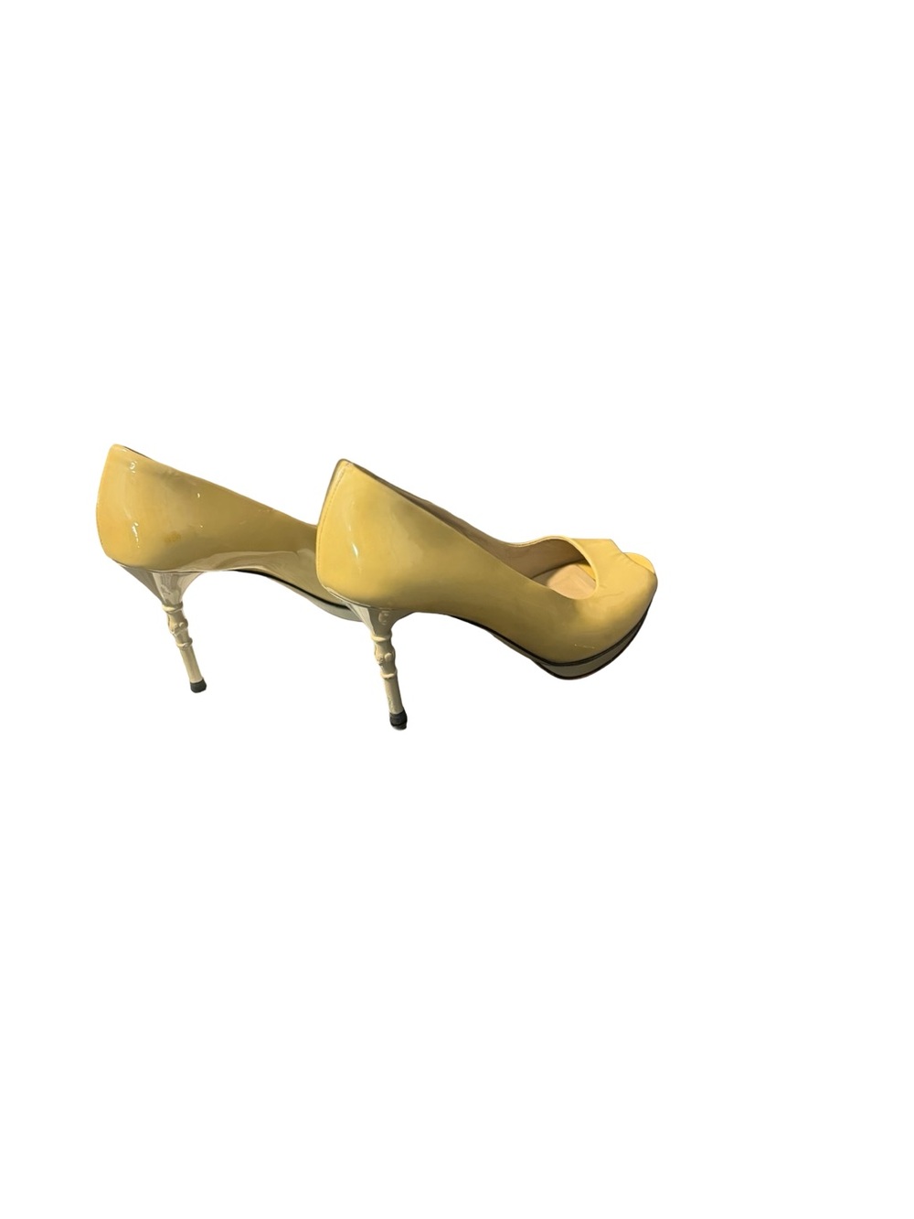 Gucci Beige Patent Size 5 35 Peep Toe Bamboo 3.5” Heel Pumps